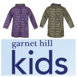 GARNET HILL KIDS GIRLS REVERSIBLE SLIM STADIUM DOWN COAT HOOD POCKETS BAG SZ L